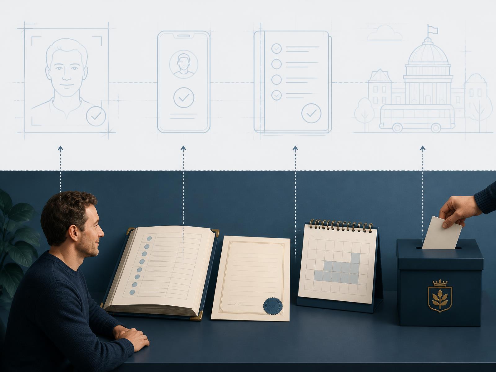 Andelsselskabets etablerede medlemsgrundlag med planlagt digital optagelse, register, certifikat og digitale funktioner ovenover.